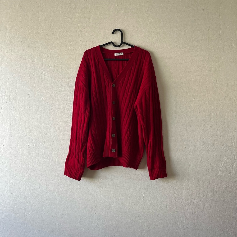 Red Cable Knit Cardigan